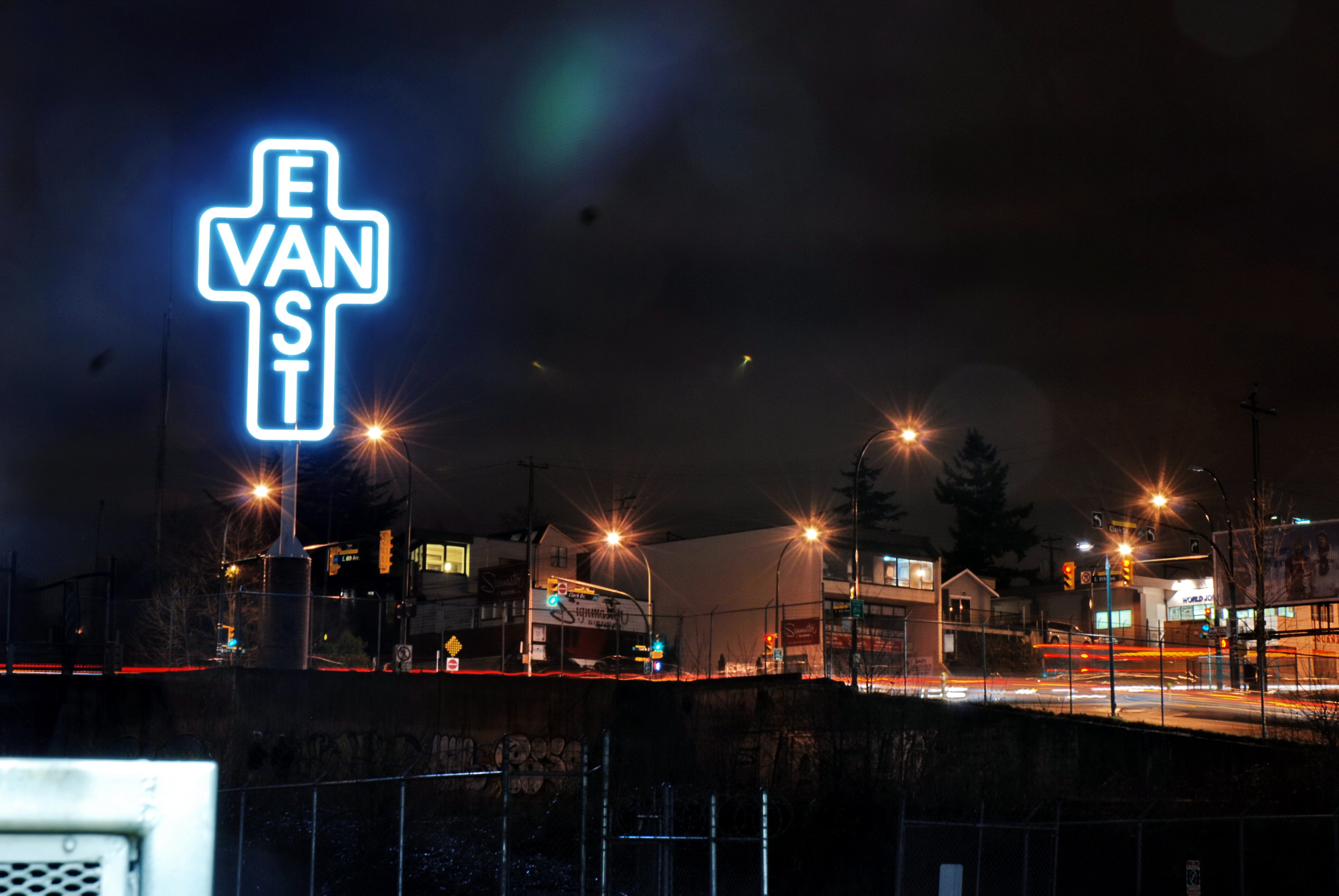 The East Van Sign at night